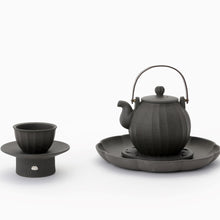 Load image into Gallery viewer, [KCDF] DONONG Silver Decoration Pedestal Cups and Black Soil Teapot with Copper Handle
