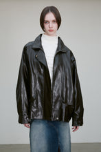 Load image into Gallery viewer, [RE RHEE] Funnel Neck Vegan Leather Jacket
