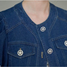 이미지를 갤러리 뷰어에 로드 , [DK SHOP] Puff Sleeve Cubic Button Cropped Denim Jacket
