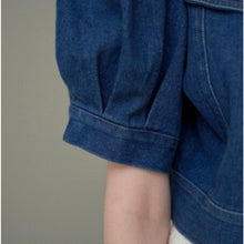 Load image into Gallery viewer, [DK SHOP] Puff Sleeve Cubic Button Cropped Denim Jacket
