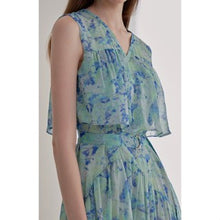 Load image into Gallery viewer, [DK SHOP] Emerald Blue Printing Belt Set Tiered Chiffon Dress
