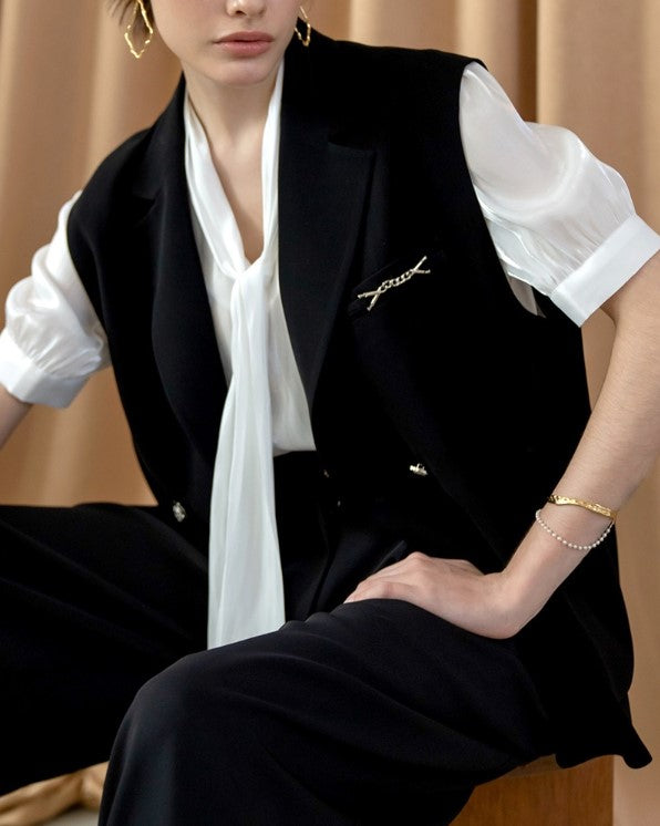 [K-BRAND] MIJU Silver brooch suit style vest