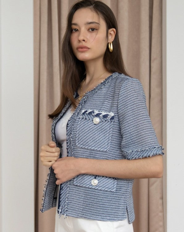 美品 laubeblanc mix tweed No collar jacket Mix tweed No collar jacket – L'AUBE BLANC