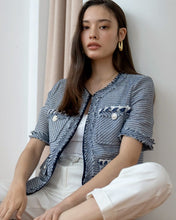 Load image into Gallery viewer, [K-BRAND] MIJU Two-tone line no-collar tweed half-sleeve jacket
