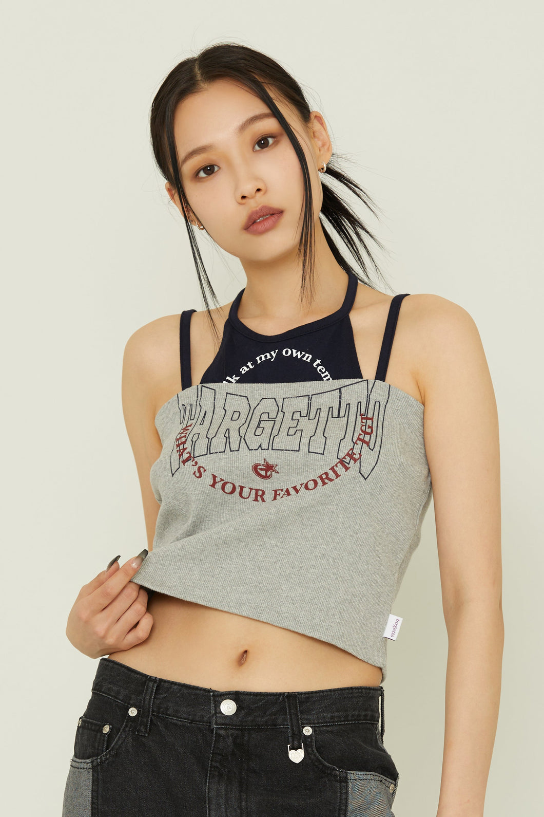 TARGETTO Layered Halterneck Sleeveless Grey (Dreamcatcher Yoohyeon、(G)I-DLE Soyeon's pick)