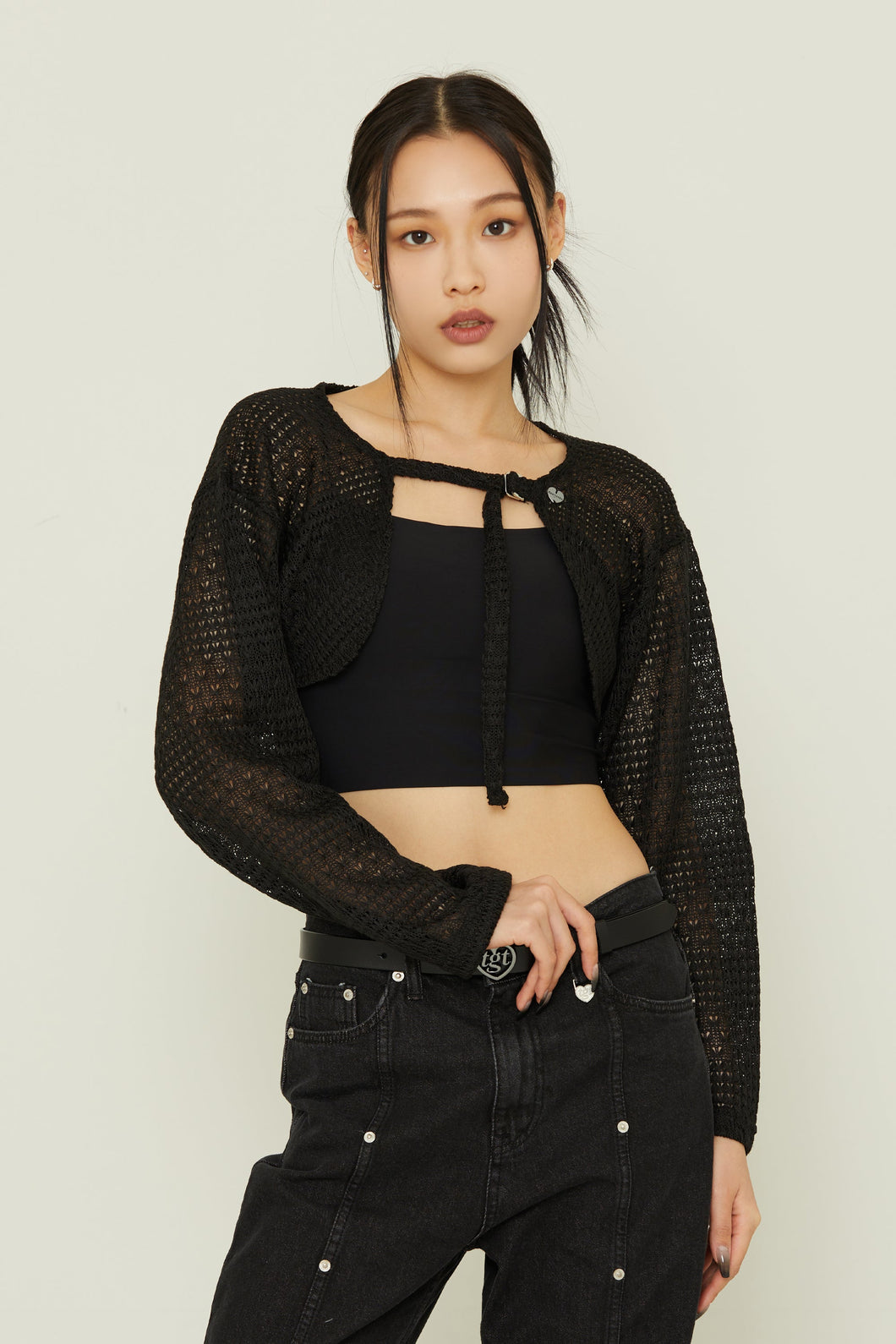 TARGETTO Crochet Bolero Cardigan Black