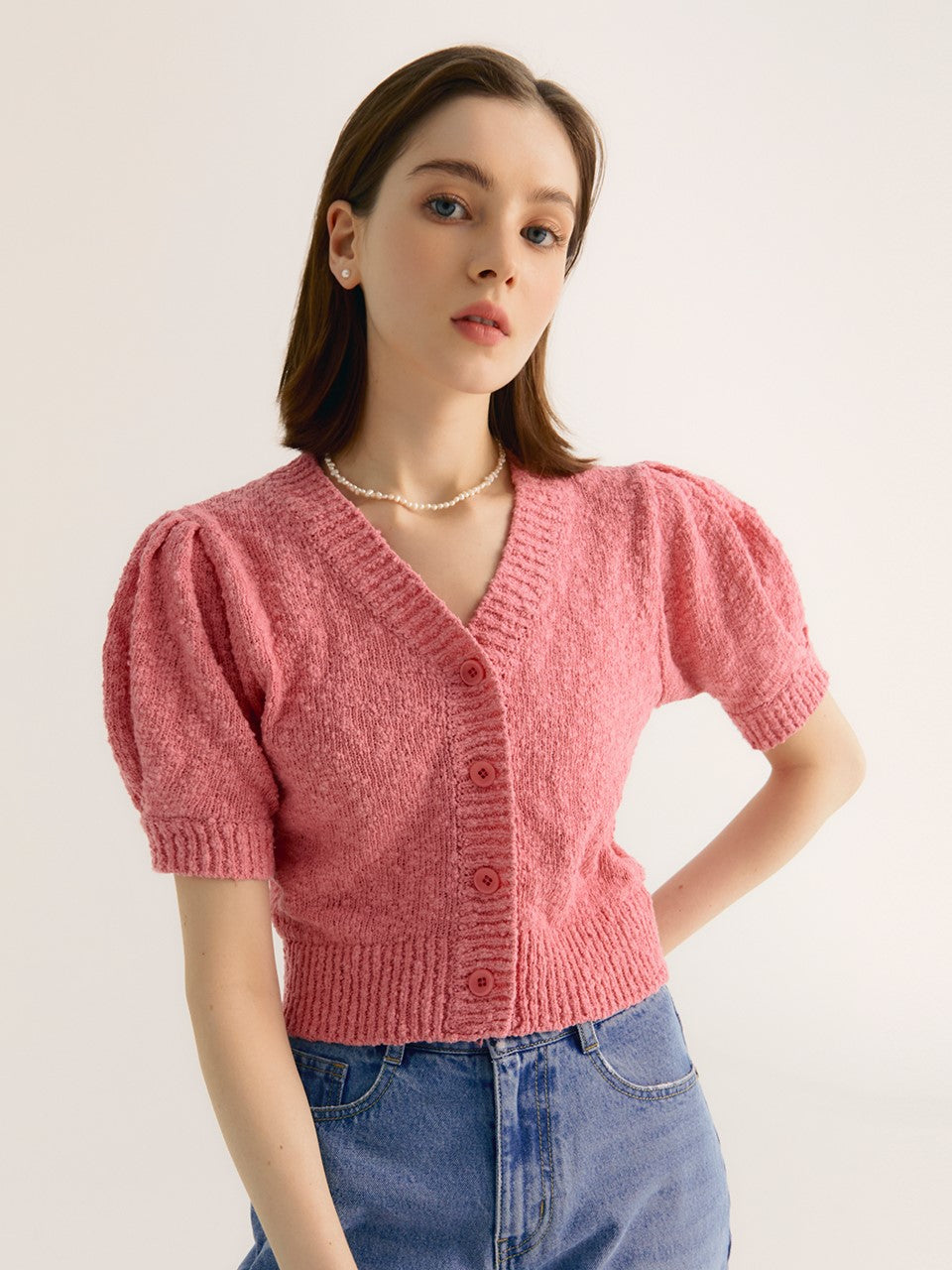 CITYBREEZE Puff Sleeve Cropped Cardigan Pink (IZ*ONE MINJU’s Pick)